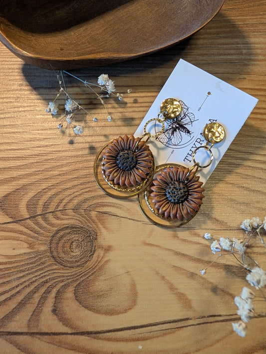 Brinley – Ring aus Polymer Clay mit Sonnenblumenmotiv in Bronze und Braun, Produktfoto 1