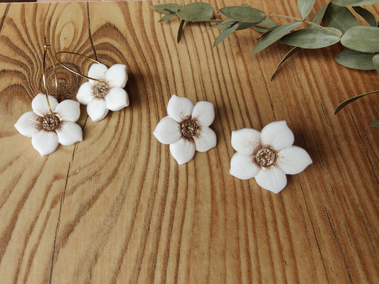 Kirschblüten Bonnie – Schmuckset aus Polymer Clay mit Kirschblütenmotiv in Weiß und Braun, Produktfoto 2