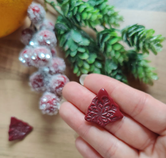 Winter – Ohrringe aus Polymer Clay mit Schneeflockenmotiv in Gold oder Silber, Produktfoto 2