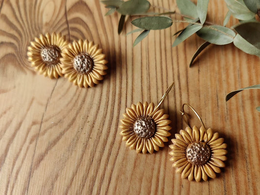 Sonnenblume Bruna – Schmuckset aus Polymer Clay mit Sonnenblumenmotiv in Bronze und Gold, Produktfoto 2