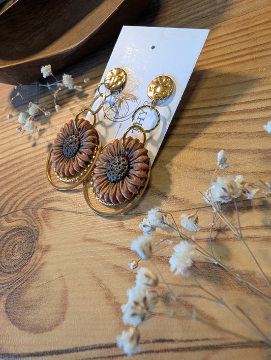 Brinley – Ring aus Polymer Clay mit Sonnenblumenmotiv in Bronze und Braun, Produktfoto 2